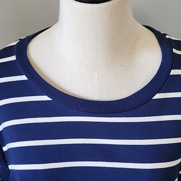 J. Crew Factory Navy and Antique White Striped Eyelet Ruffle Trim Sweatshirt NWT - Picture 5 of 12